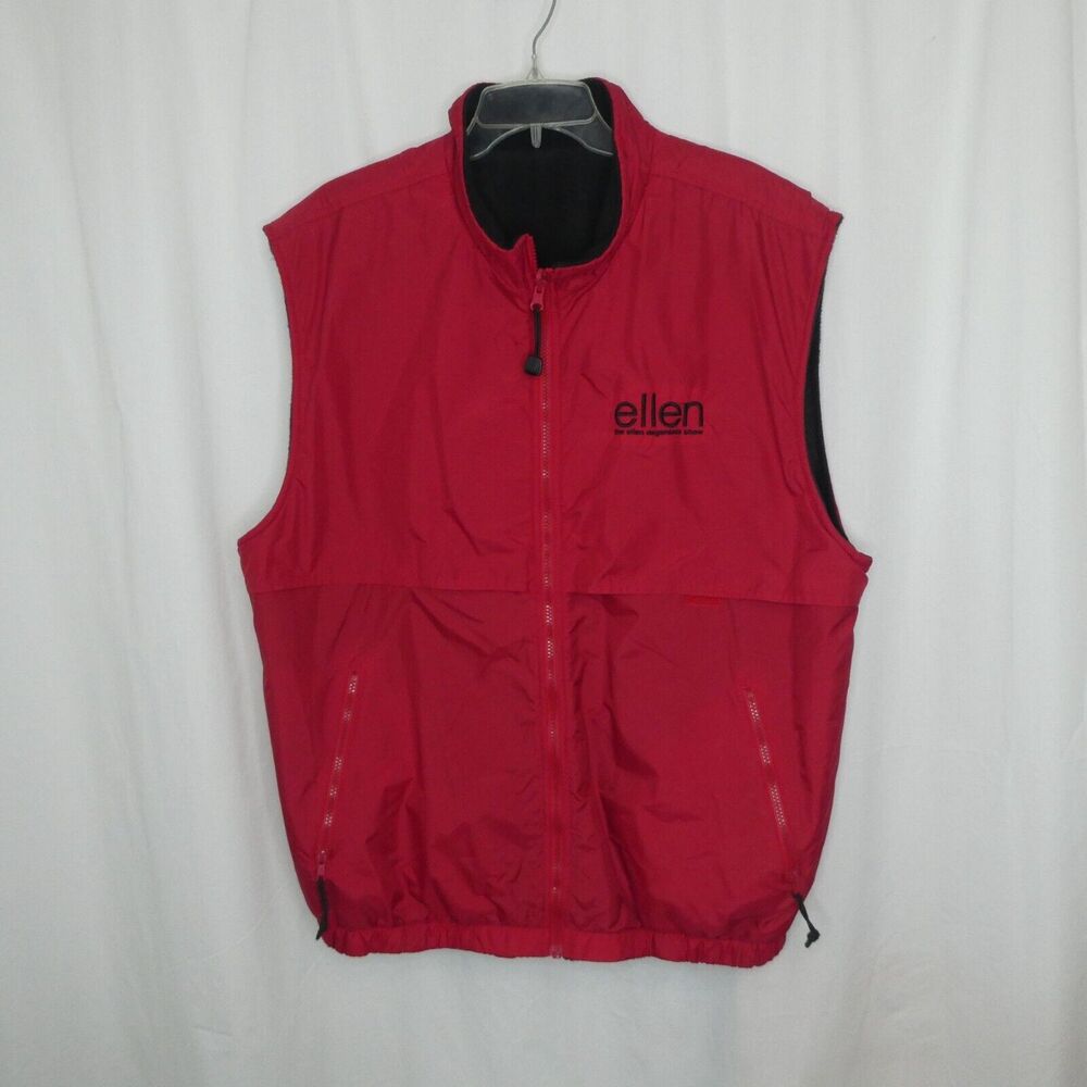 The Ellen Degeneres TV Show Vest‎ Womens XL Red Black Reversible Nylon Fleece